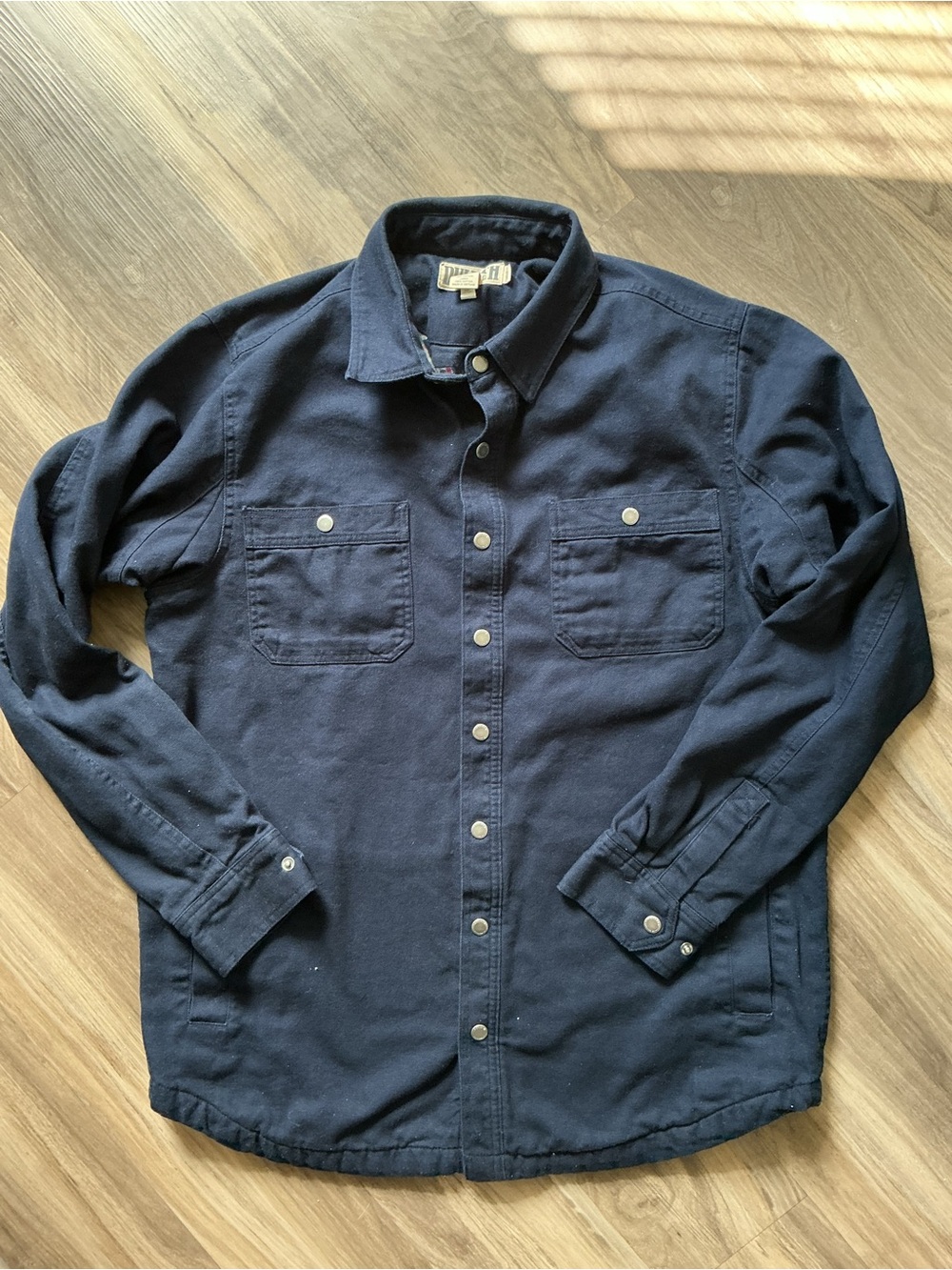 Duluth Trading Co. Men's Flannel Lined Canvas Shirt Jacket Shacket Navy - Large